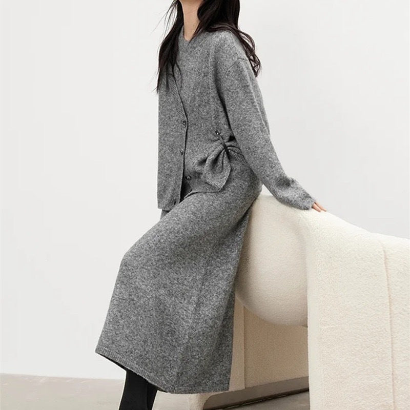 Conjunto Mujer Vestido Largo y Cárdigan Suave Ajuste Comodo