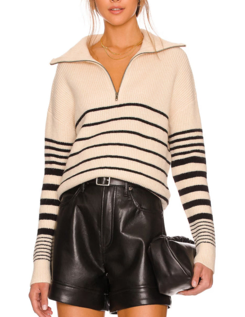 Jersey Mujer de Punto Manga Larga Cuello Alto Media Cremallera - Mavetta
