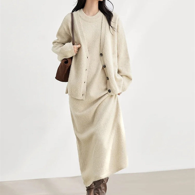 Conjunto Mujer Vestido Largo y Cárdigan Suave Ajuste Comodo