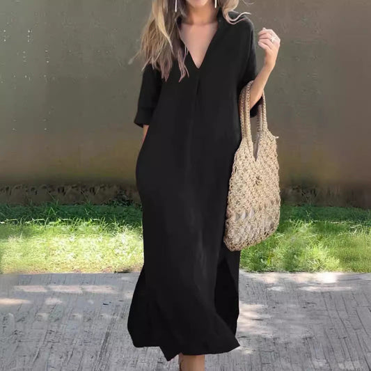 Vestido largo mujer Cuello en V Mangas holgadas - Mavetta