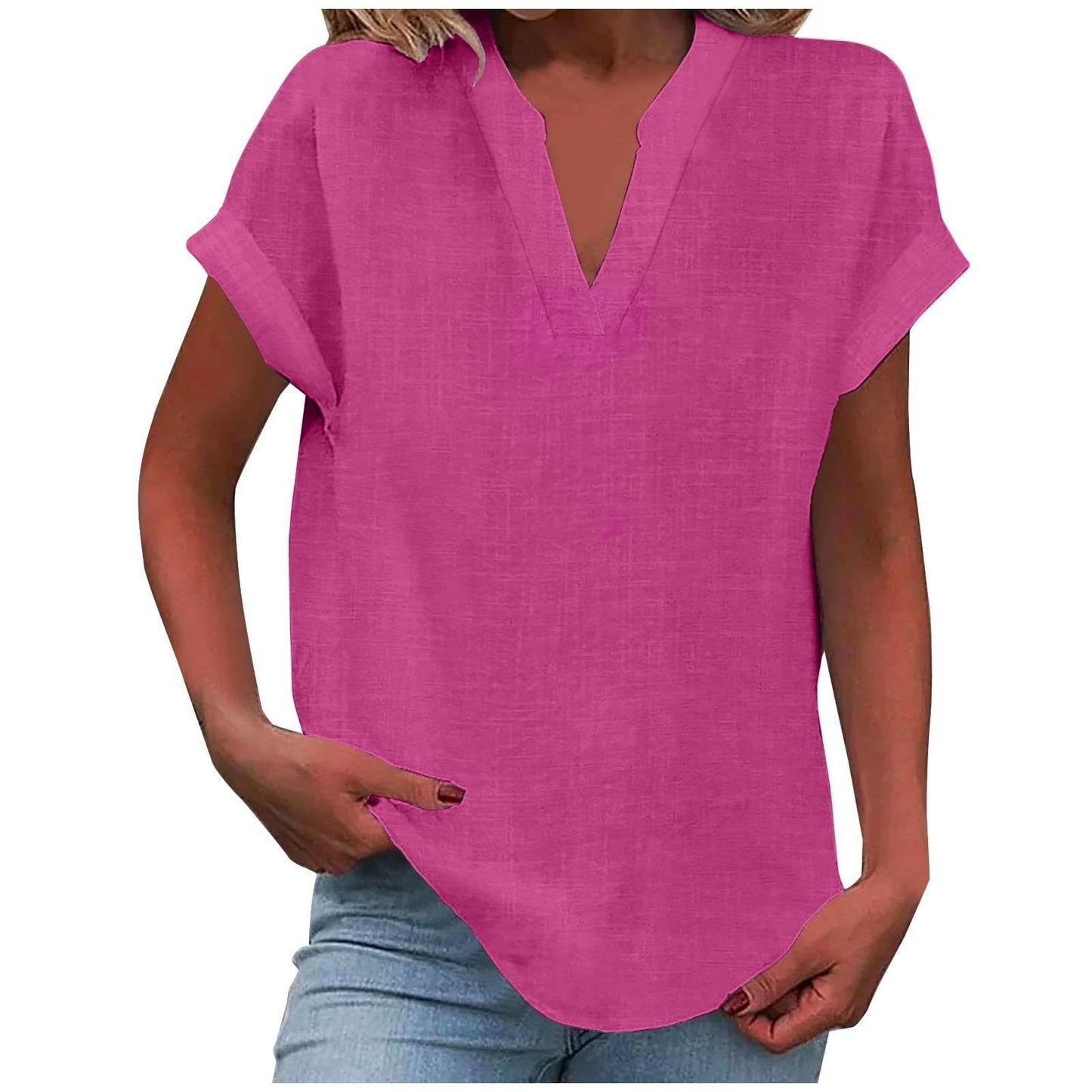 Blusa Mujer de Tela Suave Cuello en V Corte Relajado
