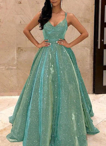 Vestido Noche Mujer con Brillo Escote Profundo en V
