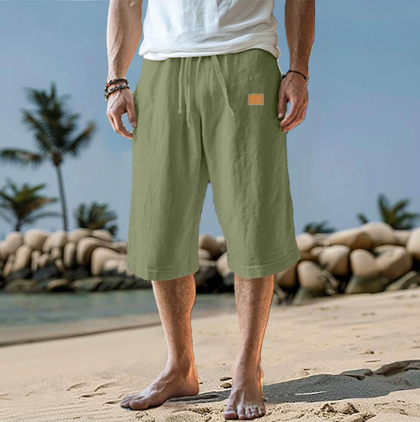 Bermudas Hombre Algodón Corte Relajado Cintura Ajustable
