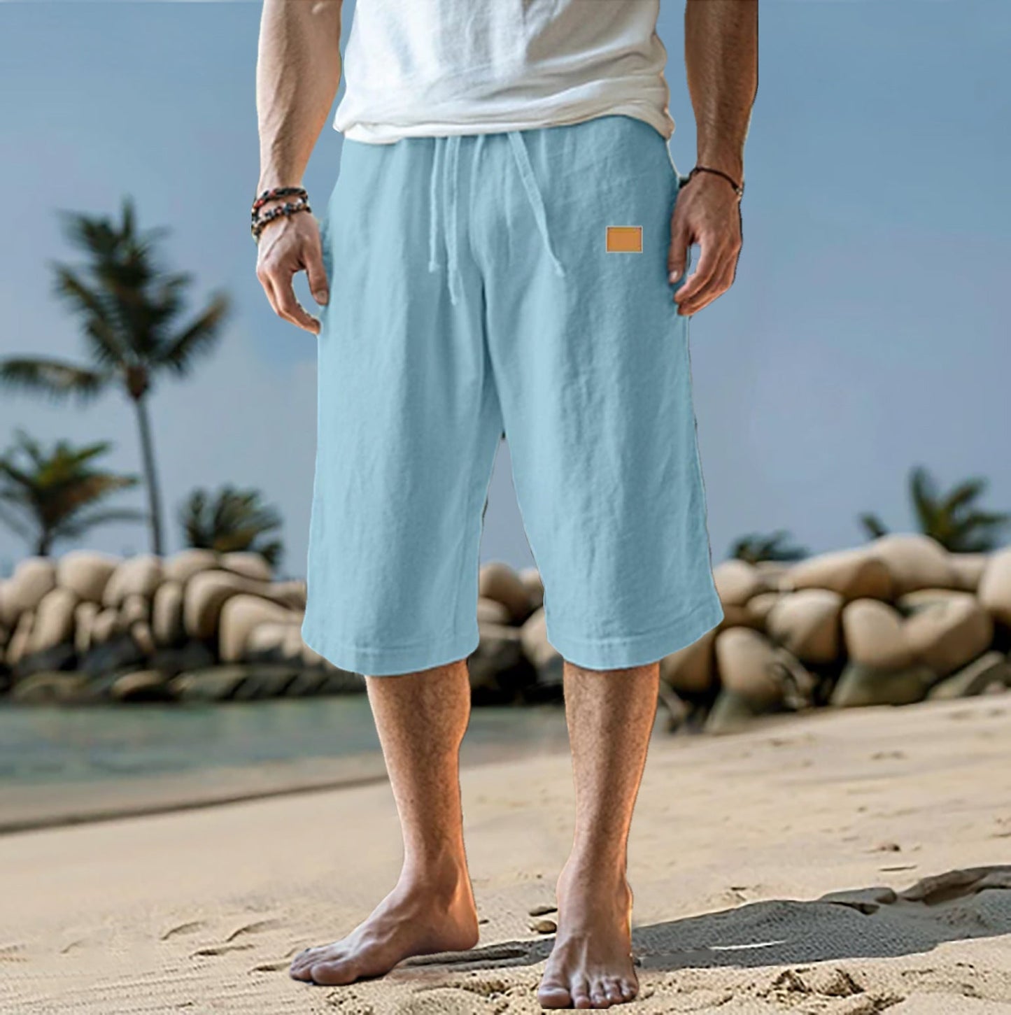 Bermudas Hombre Algodón Corte Relajado Cintura Ajustable