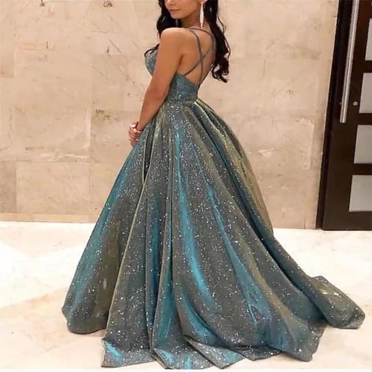 Vestido Noche Mujer con Brillo Escote Profundo en V - Mavetta