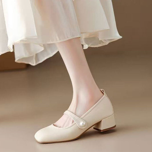 Zapatos de salón mujer tacón bloque punta cuadrada estilo Mary Jane - Mavetta