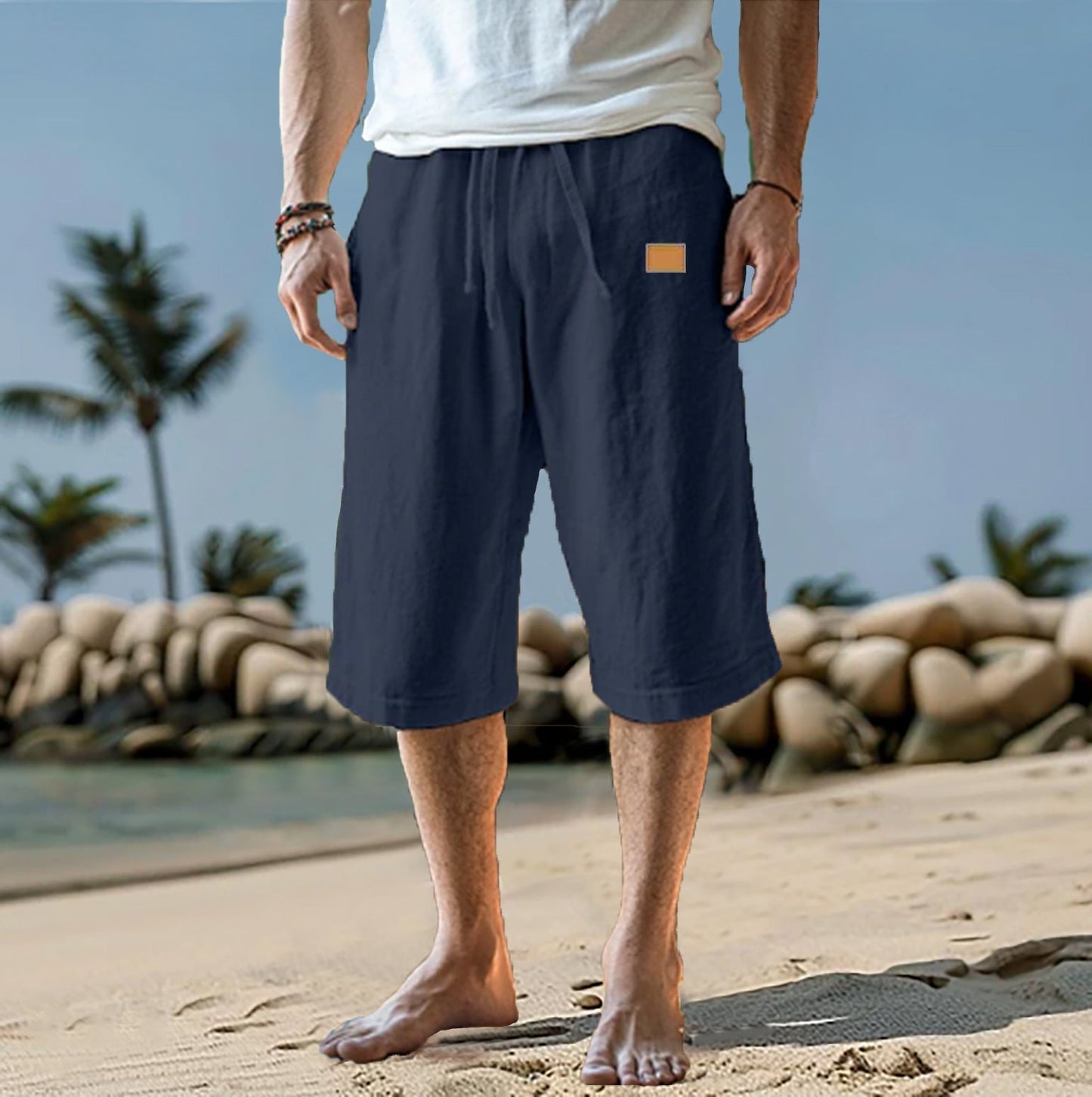 Bermudas Hombre Algodón Corte Relajado Cintura Ajustable