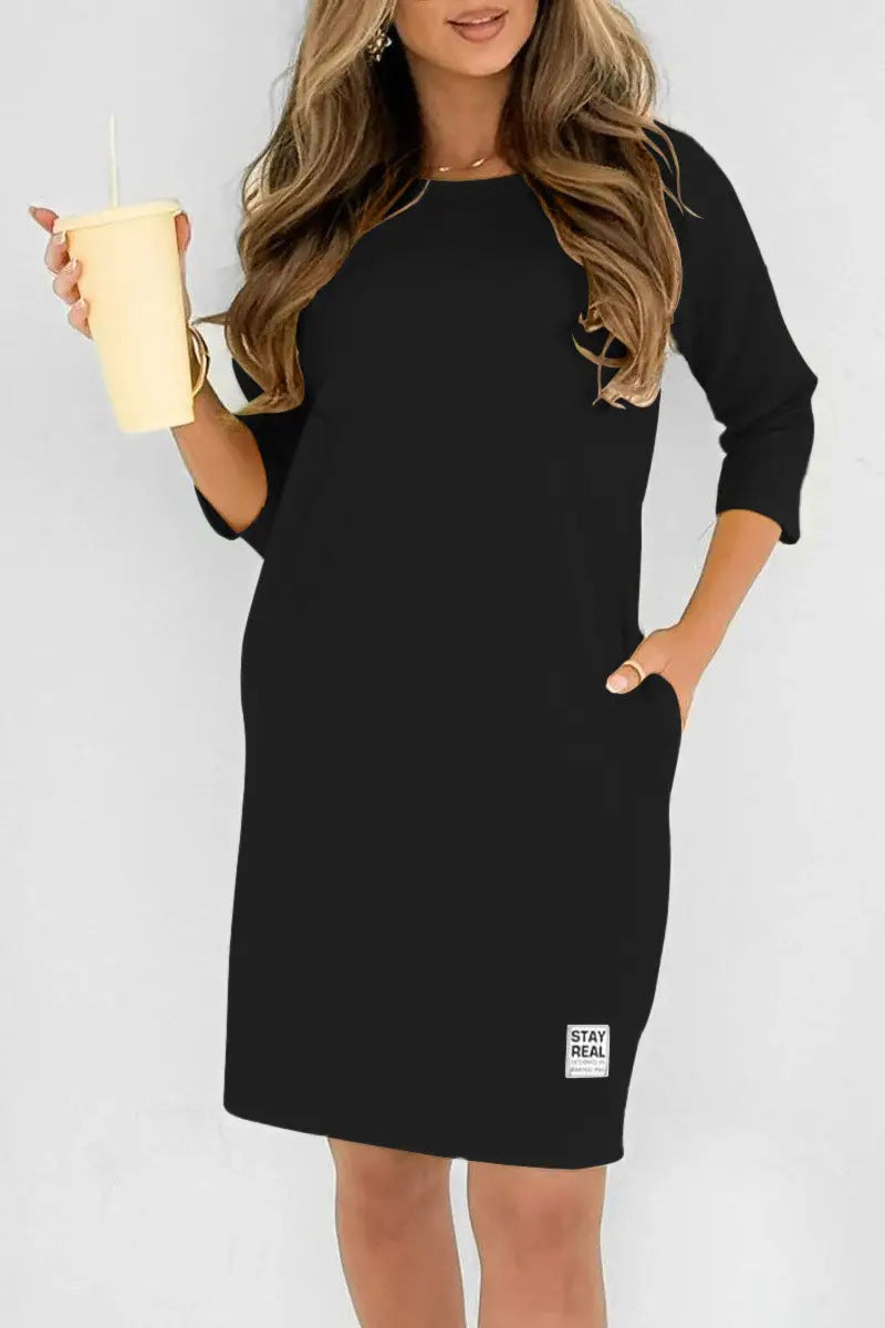 Vestido midi mujer Cuello redondo Corte elegante
