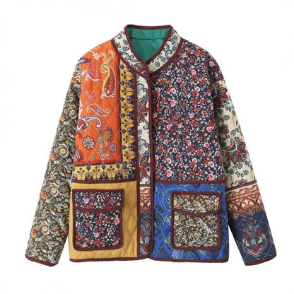 Abrigo Mujer Semi Acolchado Estampado Floral Bolsillos
