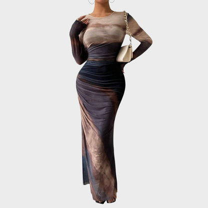 Vestido Maxi Mujer Ajustado Manga Larga