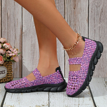 Zapatos slip-on mujer con tejido elástico y banda cruzada