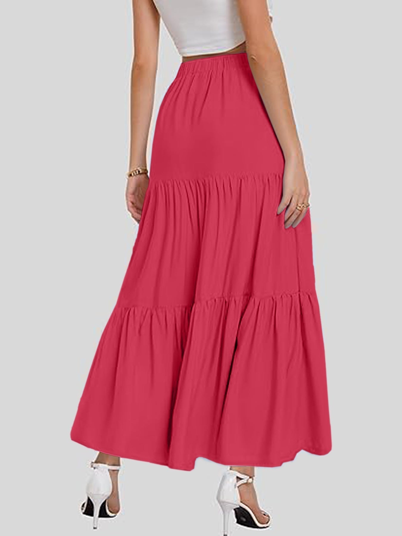 Falda midi mujer con cintura alta y volantes en capas