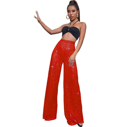 Pantalón Mujer de Lentejuelas Talle Alto Pierna Ancha