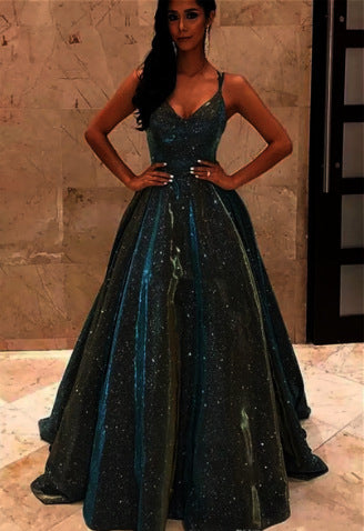 Vestido Noche Mujer con Brillo Escote Profundo en V