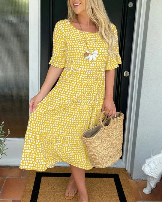 Vestido midi mujer de verano con capas y estampado
