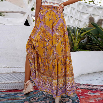 Falda larga mujer estilo boho cintura alta