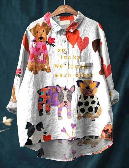 Camisa oversize hombre de algodón estampado artístico perros