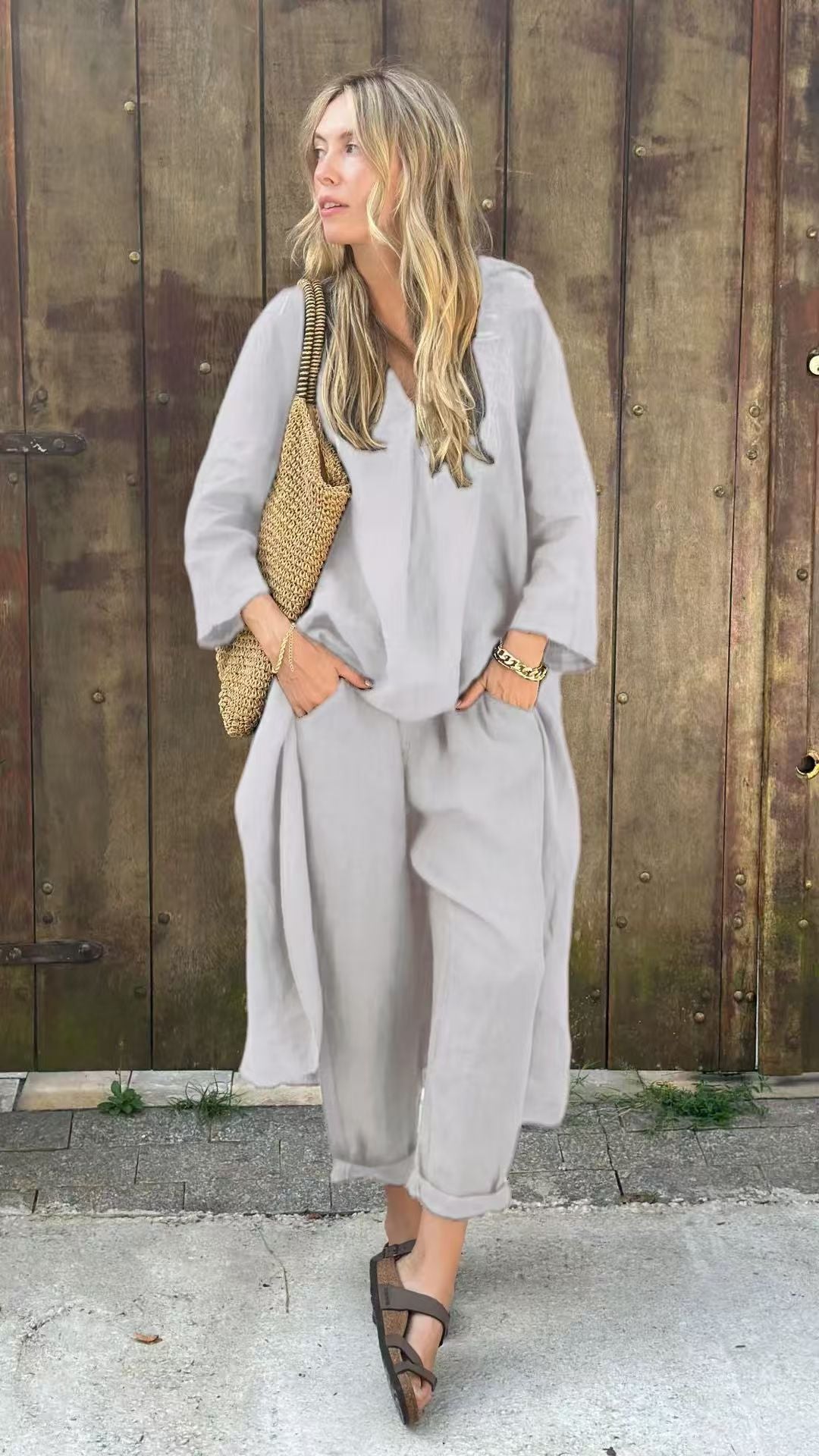 Conjunto Mujer de Verano Sin Mangas y Pantalón Fluido