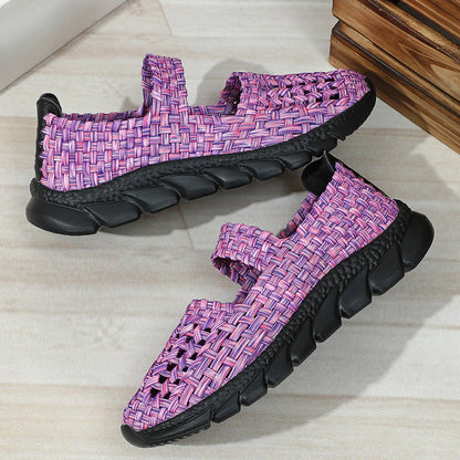 Zapatos slip-on mujer con tejido elástico y banda cruzada