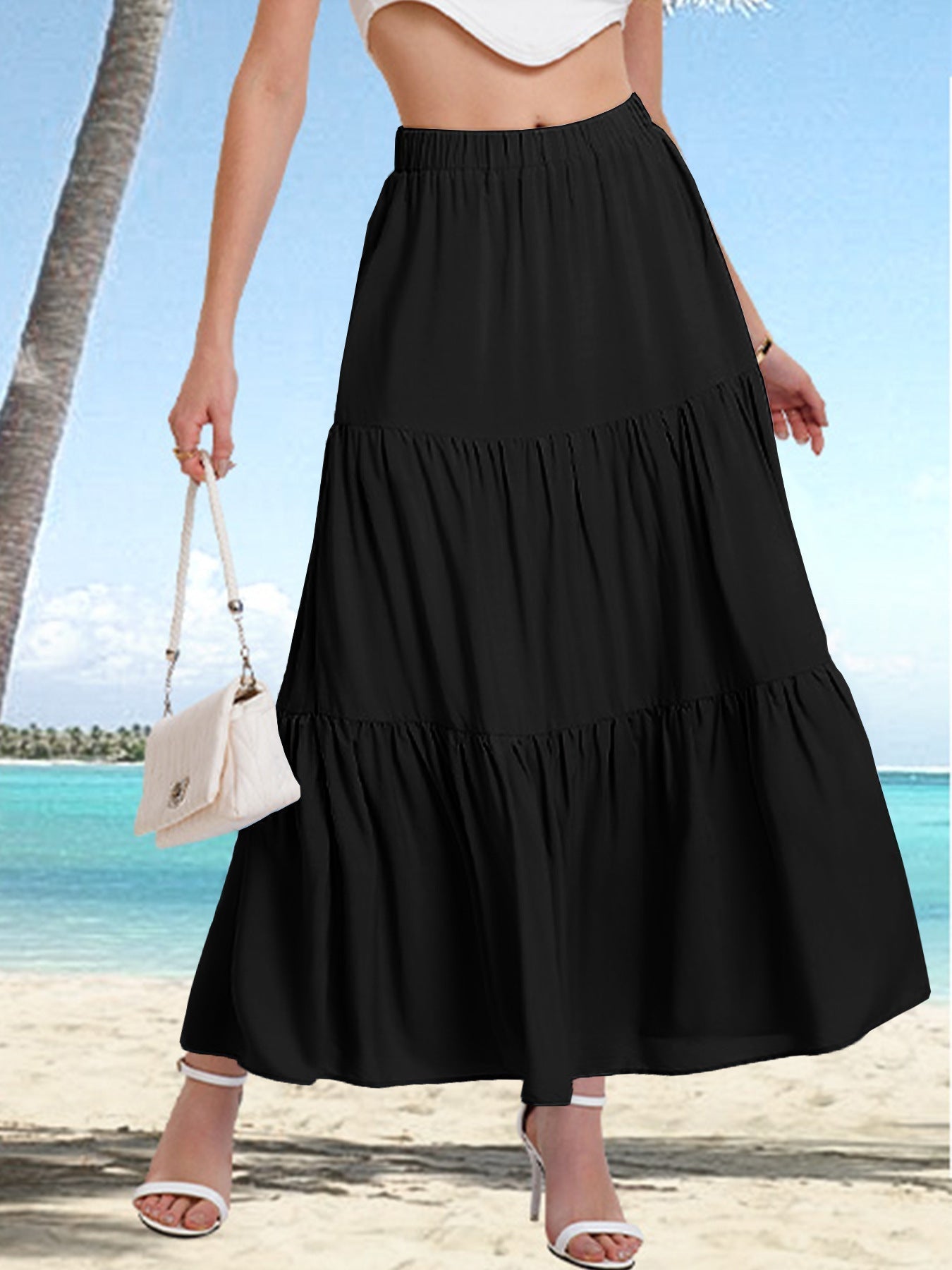 Falda midi mujer con cintura alta y volantes en capas