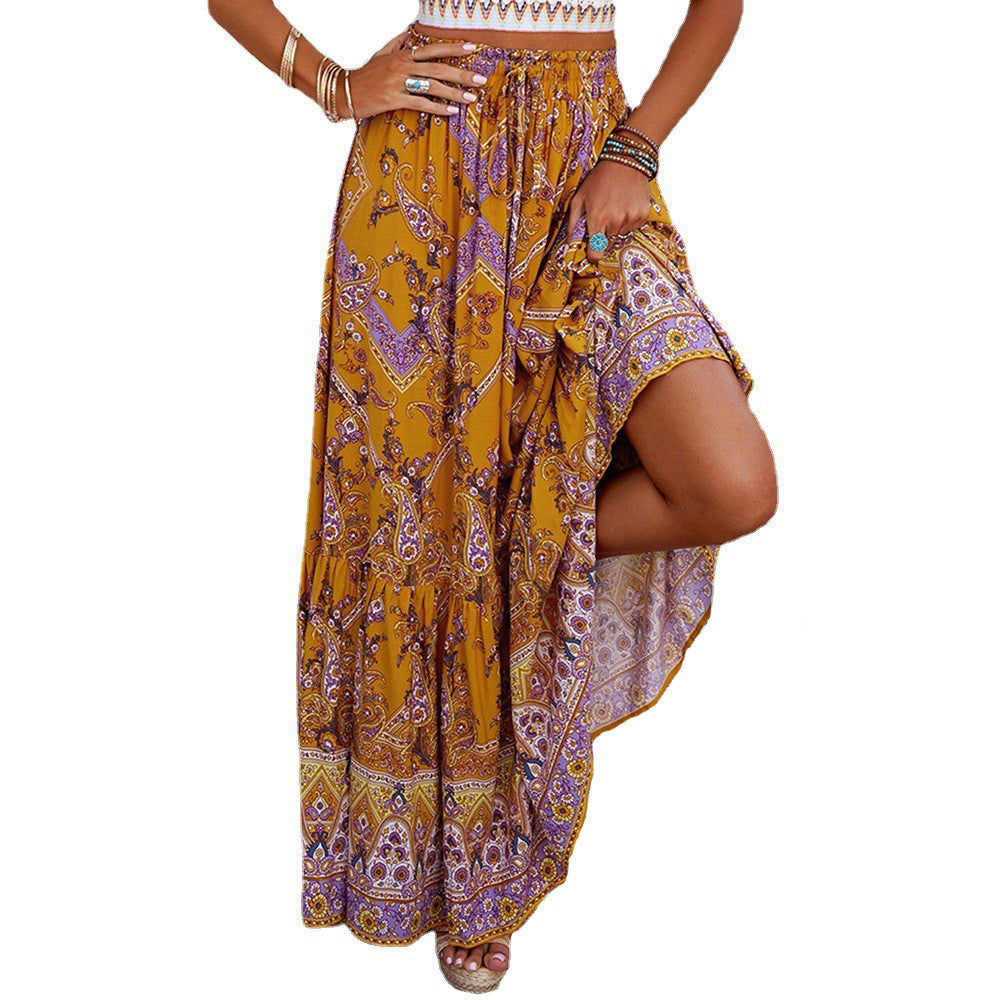 Falda larga mujer estilo boho cintura alta