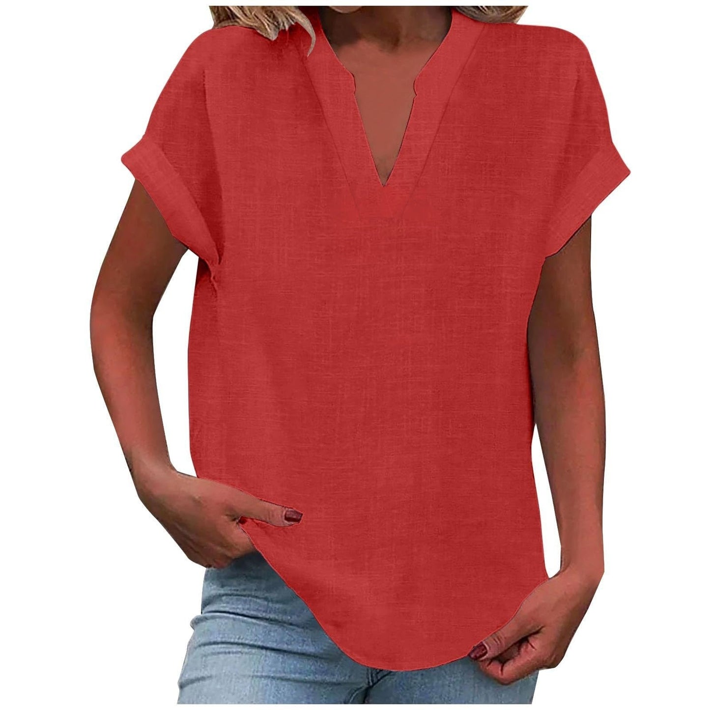 Blusa Mujer de Tela Suave Cuello en V Corte Relajado