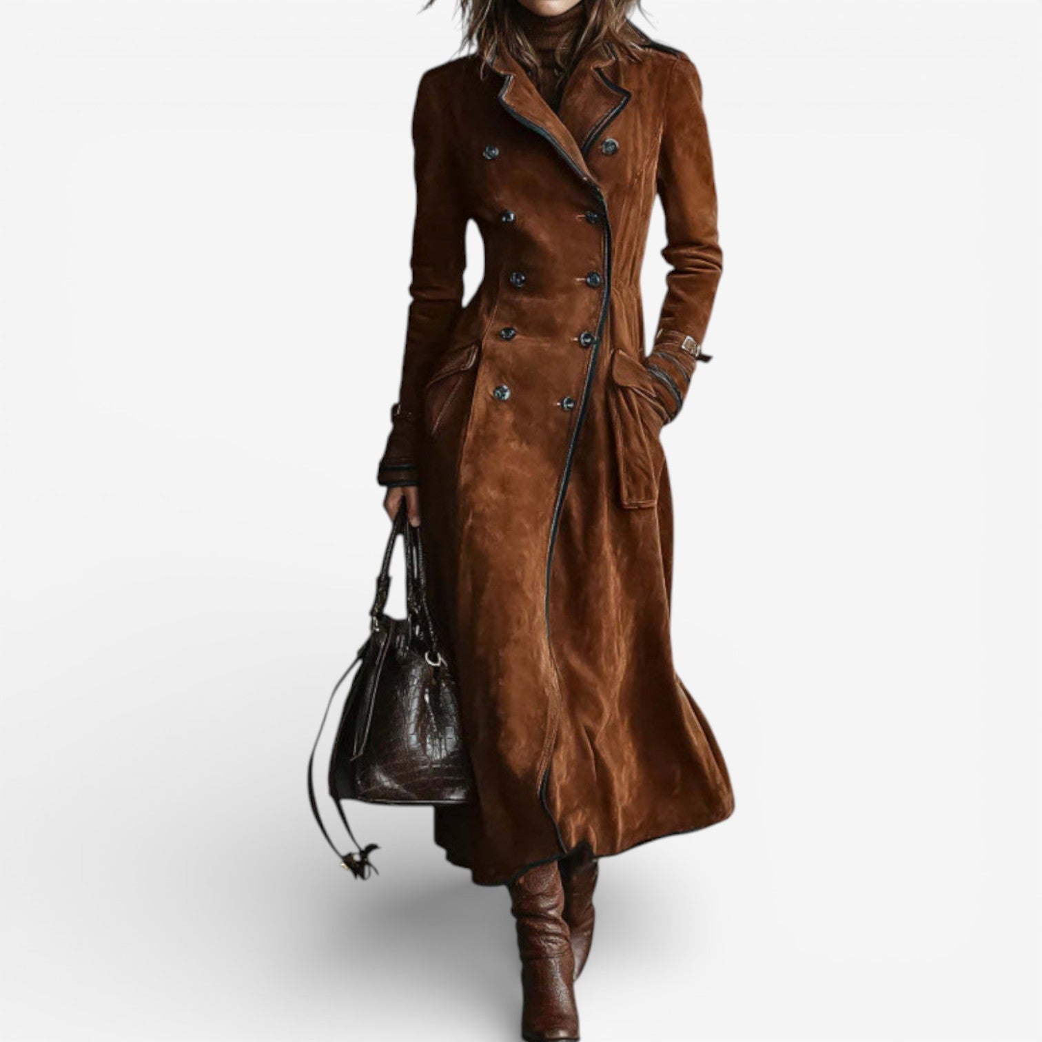 Abrigo largo mujer estilo trench efecto ante elegante - Mavetta