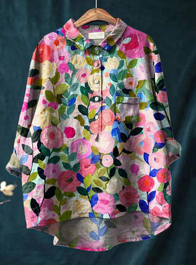 Blusa Mujer Fluida Estampado Floral Manga Larga