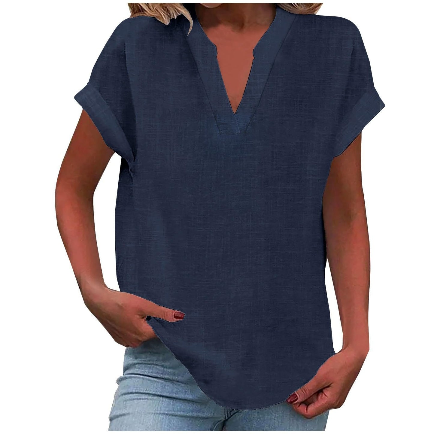 Blusa Mujer de Tela Suave Cuello en V Corte Relajado