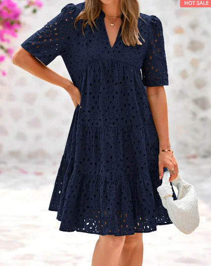 Vestido Mujer Veraniego Encaje Volantes Elegante