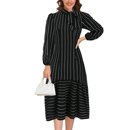 Vestido midi mujer con lazo decorativo y mangas largas