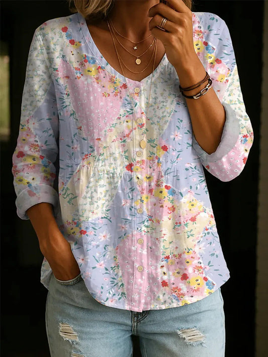Blusa Mujer Patchwork Ligera Cuello en V Casual - Mavetta