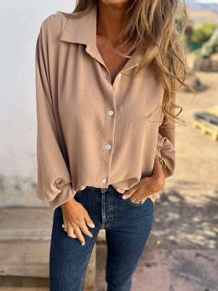 Blusa Mujer Fluida Manga Larga Escote Elegante