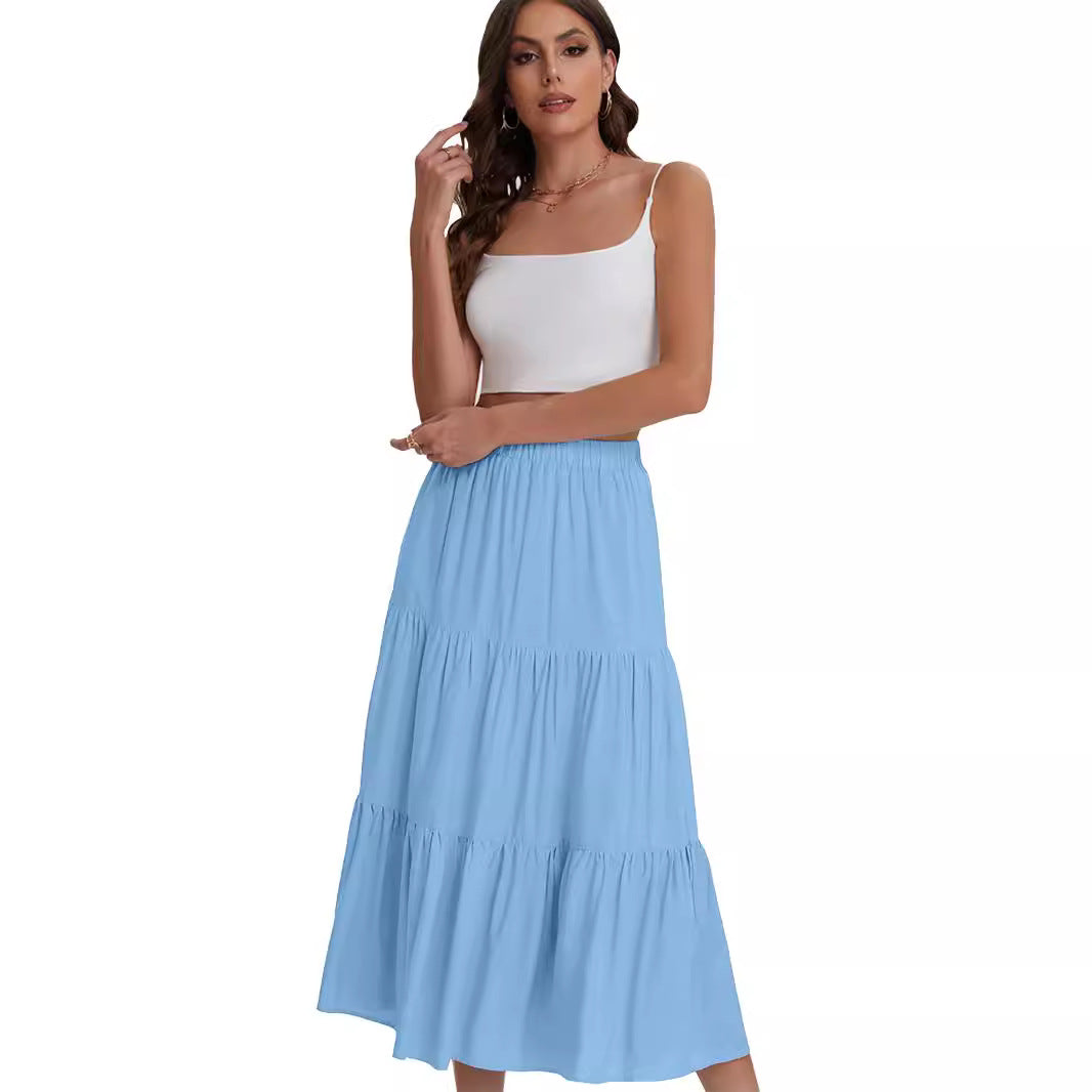 Falda midi mujer con cintura alta y volantes en capas
