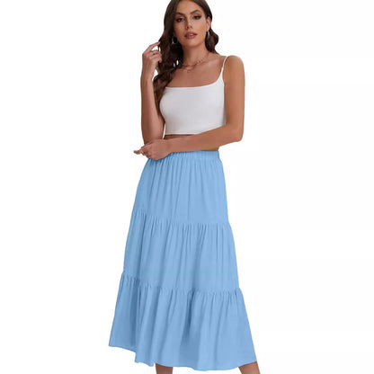 Falda midi mujer con cintura alta y volantes en capas