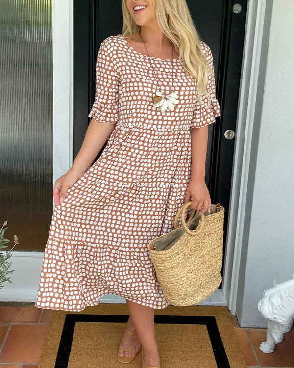 Vestido midi Mujer con lunares y manga corta relajado