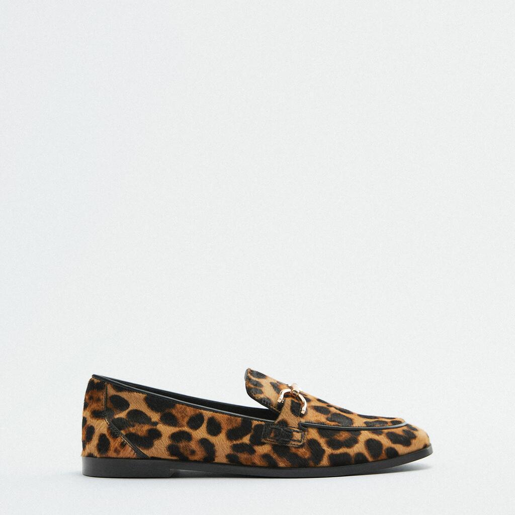 Mocasines Mujer de Piel Estampado Animal Ajuste Clásico