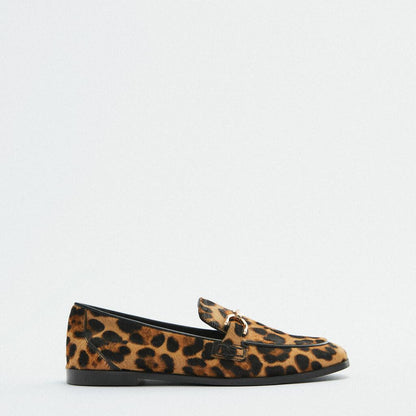 Mocasines Mujer de Piel Estampado Animal Ajuste Clásico