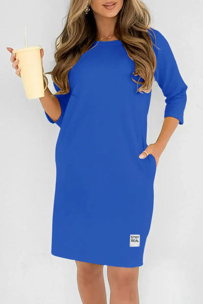 Vestido midi mujer Cuello redondo Corte elegante