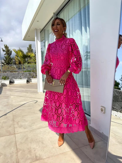 Vestido Mujer de Encaje Romántico Ajuste Liso