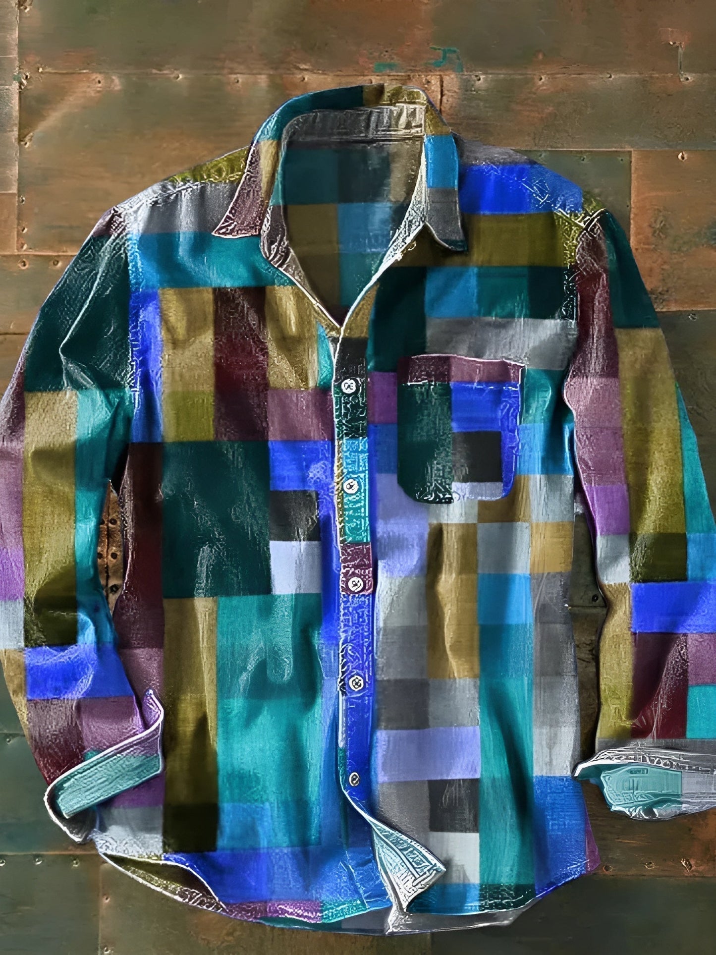 Camisa hombre patchwork Algodón botones Ajuste clásico
