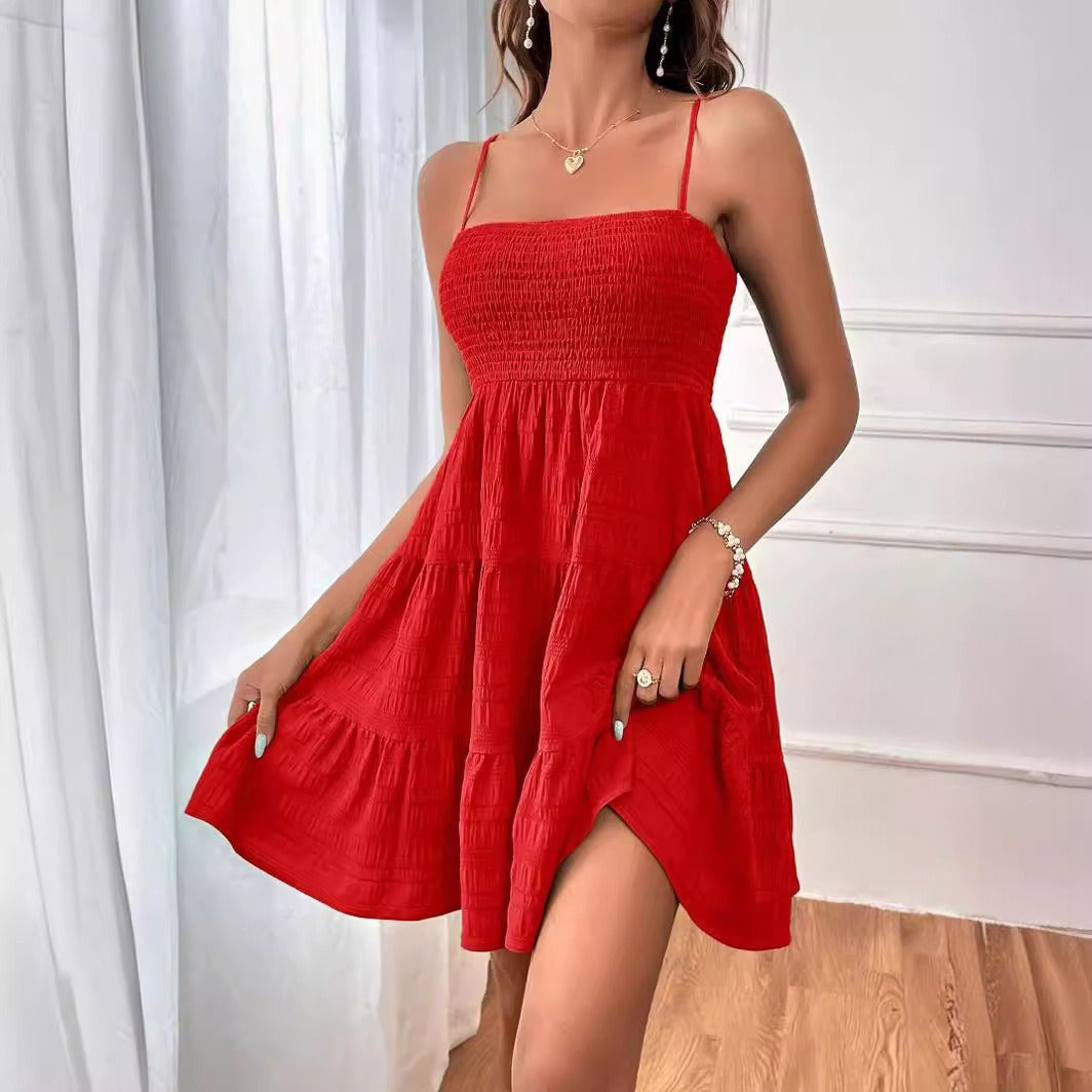 Vestido corto mujer con cuerpo smock y tirantes finos verano