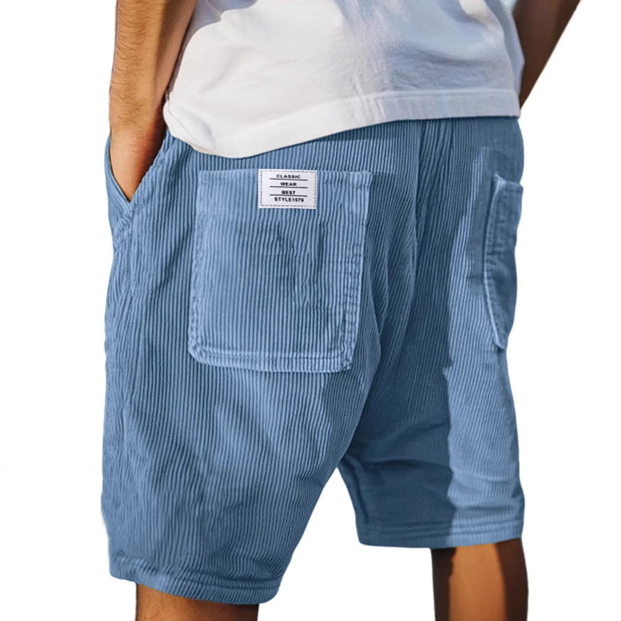 Shorts hombre de terciopelo acanalado cintura elástica bolsillos