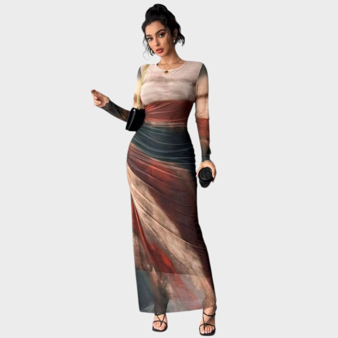 Vestido Maxi Mujer Ajustado Manga Larga