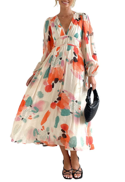 Vestido midi mujer de tela fluida con vuelo y escote cruzado