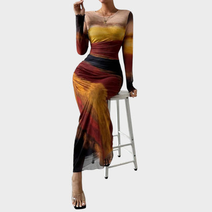Vestido Maxi Mujer Ajustado Manga Larga