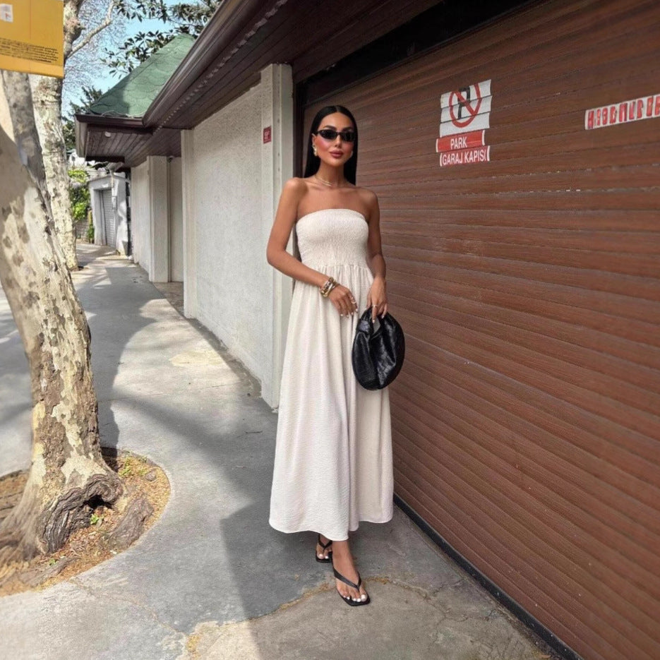 Vestido midi mujer palabra de honor cuerpo fruncido