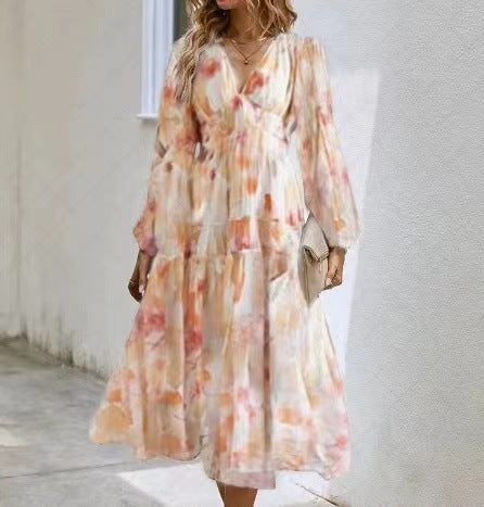 Vestido midi mujer de tela fluida con vuelo y escote cruzado