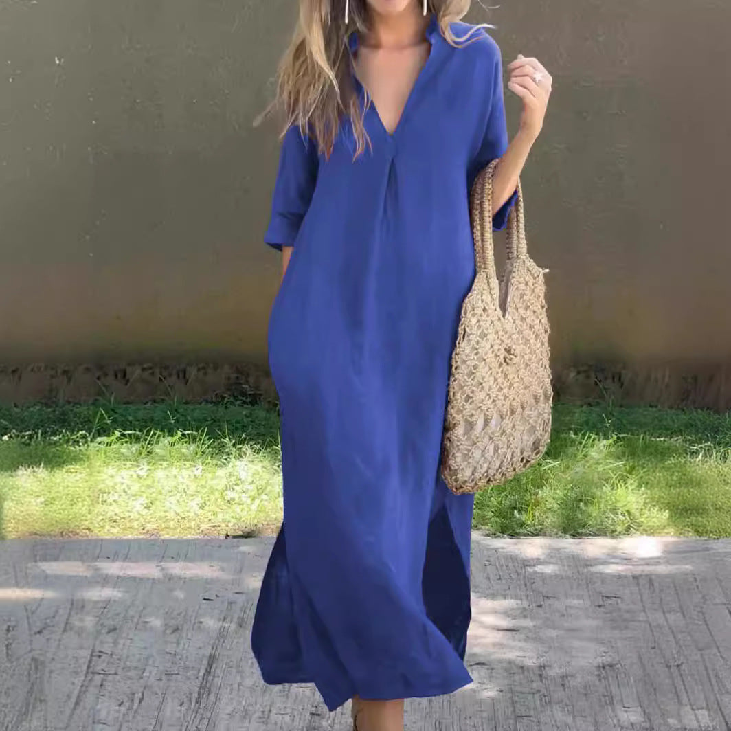 Vestido largo mujer Cuello en V Mangas holgadas