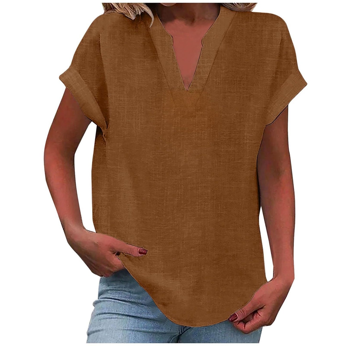 Blusa Mujer de Tela Suave Cuello en V Corte Relajado